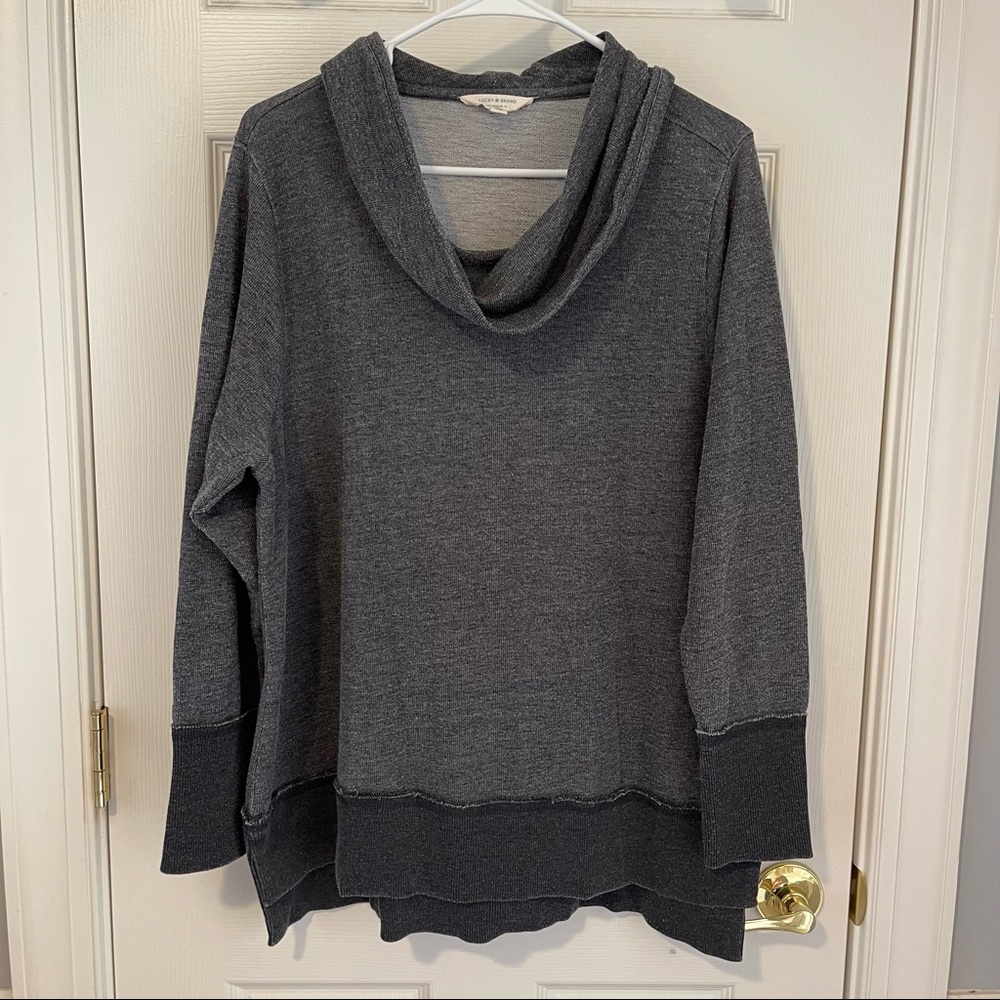 Lucky Brand 1X Cowl Neck Lightweight Gray Sweatshirt